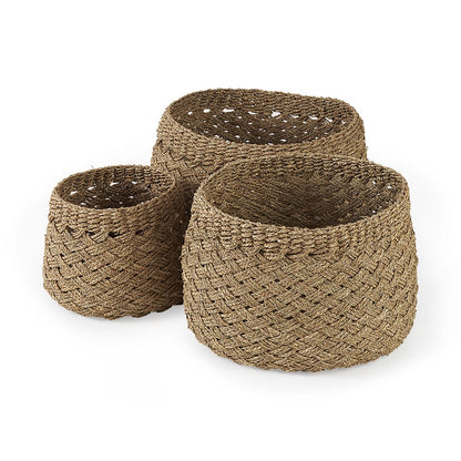 Mercana - Jarek 15.0L x 15.0W x 11.8H Medium Brown Seagrass Basket Cross Weave Round Basket (Set of 3) - 69598 view 1