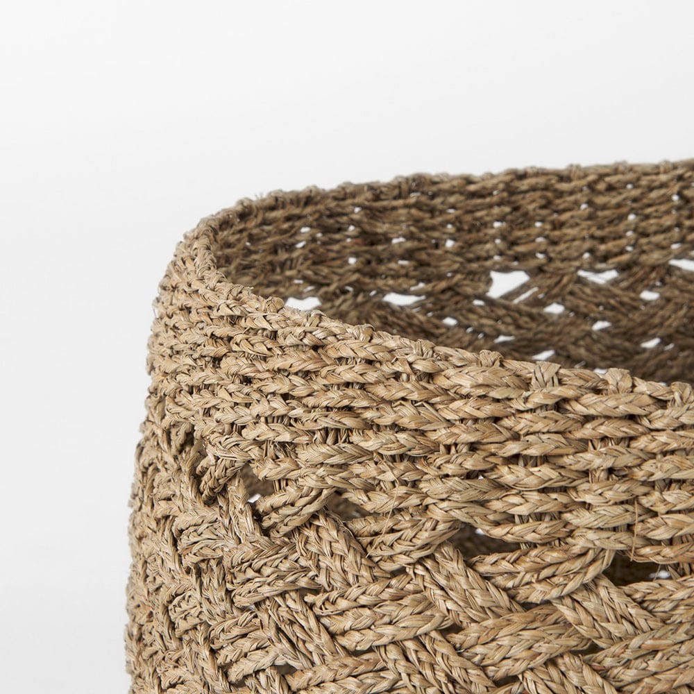 Mercana - Jarek 15.0L x 15.0W x 11.8H Medium Brown Seagrass Basket Cross Weave Round Basket (Set of 3) - 69598 view 4