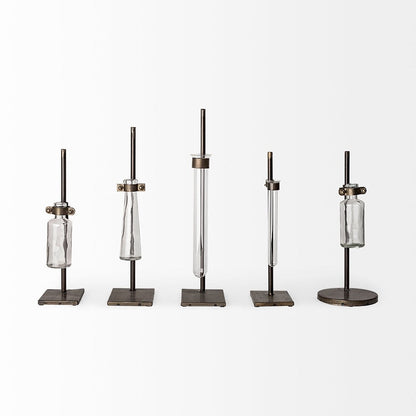 Mercana - Jarvis Set of Five Dark Brown Metal and Glass Chemistry Inspired Bottles - 57878 view 4