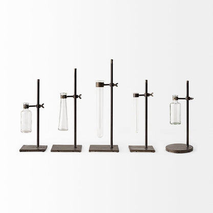 Mercana - Jarvis Set of Five Dark Brown Metal and Glass Chemistry Inspired Bottles - 57878 view 5