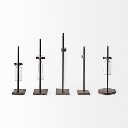 Mercana - Jarvis Set of Five Dark Brown Metal and Glass Chemistry Inspired Bottles - 57878 view 6