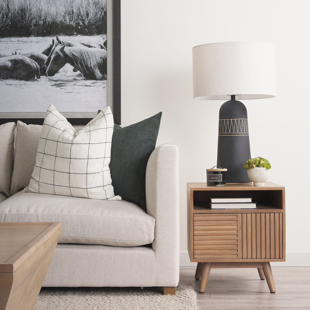 Mercana - Javier 18.0L x 18.0W x 30.75H Black Base W/Cream Fabric Shade Table Lamp - 69788 view 4