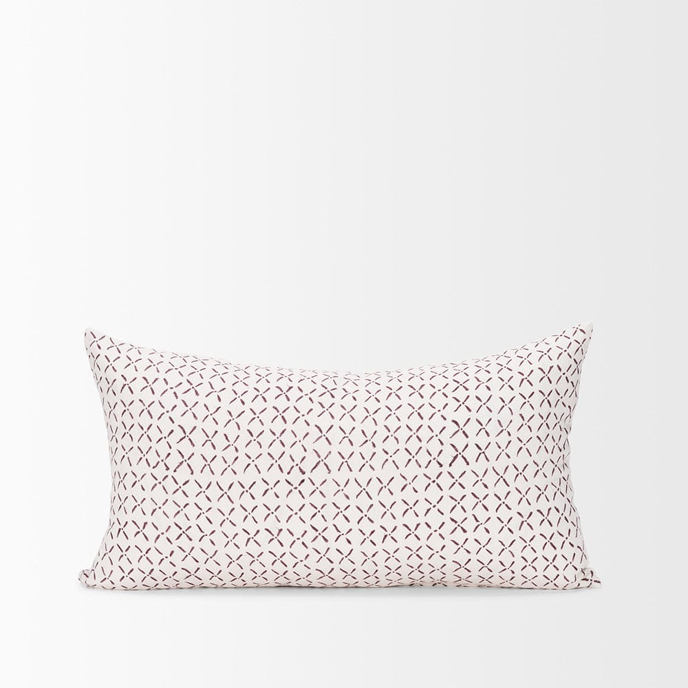Mercana - Jayden Cream w/ Merlot Print Linen Lumbar Decorative Pillow Cover - 70312 view 2