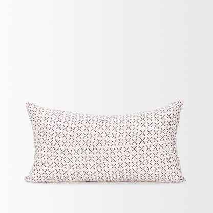 Mercana - Jayden Cream w/ Merlot Print Linen Lumbar Decorative Pillow Cover - 70312 view 2