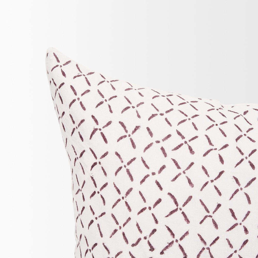 Mercana - Jayden Cream w/ Merlot Print Linen Lumbar Decorative Pillow Cover - 70312 view 5