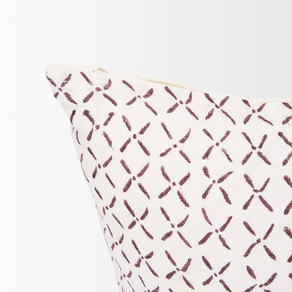 Mercana - Jayden Cream w/ Merlot Print Linen Lumbar Decorative Pillow Cover - 70312 view 7
