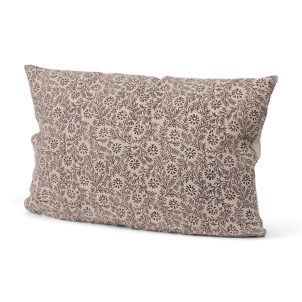Mercana - Jayne Beige w/ Merlot Print Linen Lumbar Decorative Pillow Cover - 70316 view 1