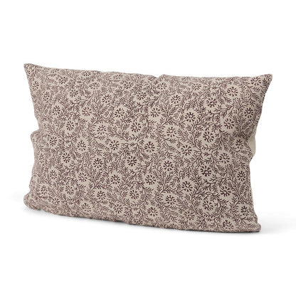 Mercana - Jayne Beige w/ Merlot Print Linen Lumbar Decorative Pillow Cover - 70316 view 1