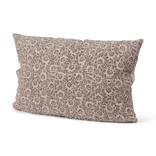 Mercana - Jayne Beige w/ Merlot Print Linen Lumbar Decorative Pillow Cover - 70316 view 1