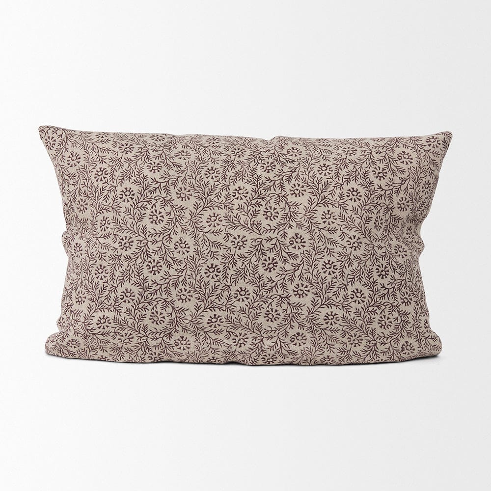 Mercana - Jayne Beige w/ Merlot Print Linen Lumbar Decorative Pillow Cover - 70316 view 2