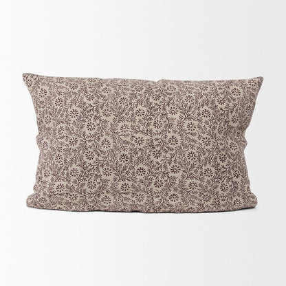 Mercana - Jayne Beige w/ Merlot Print Linen Lumbar Decorative Pillow Cover - 70316 view 2