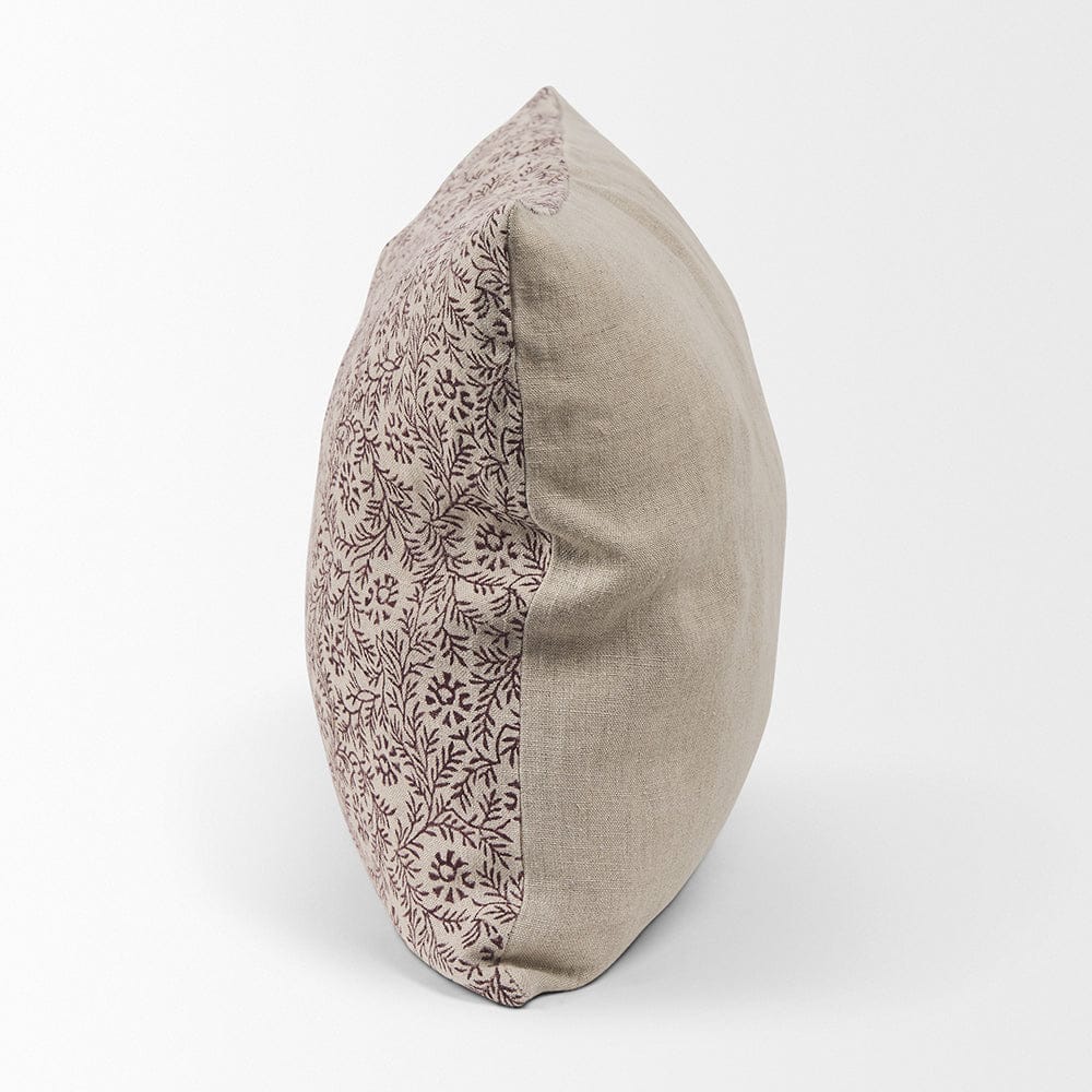 Mercana - Jayne Beige w/ Merlot Print Linen Lumbar Decorative Pillow Cover - 70316 view 3