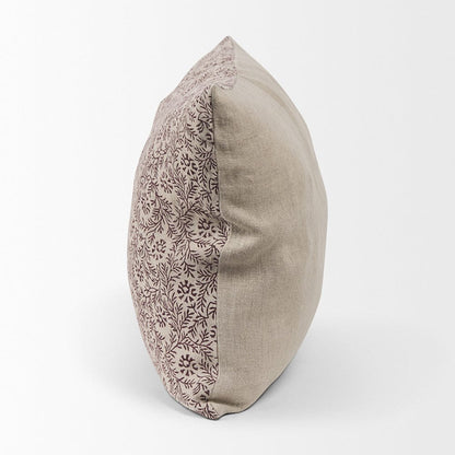 Mercana - Jayne Beige w/ Merlot Print Linen Lumbar Decorative Pillow Cover - 70316 view 3