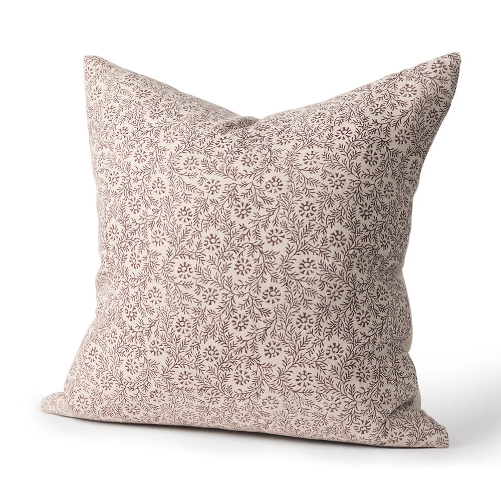 Mercana - Jayne Beige w/ Merlot Print Linen Square Decorative Pillow Cover - 70315 view 1