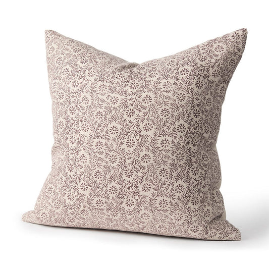 Mercana - Jayne Beige w/ Merlot Print Linen Square Decorative Pillow Cover - 70315 view 1