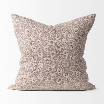 Mercana - Jayne Beige w/ Merlot Print Linen Square Decorative Pillow Cover - 70315 view 2