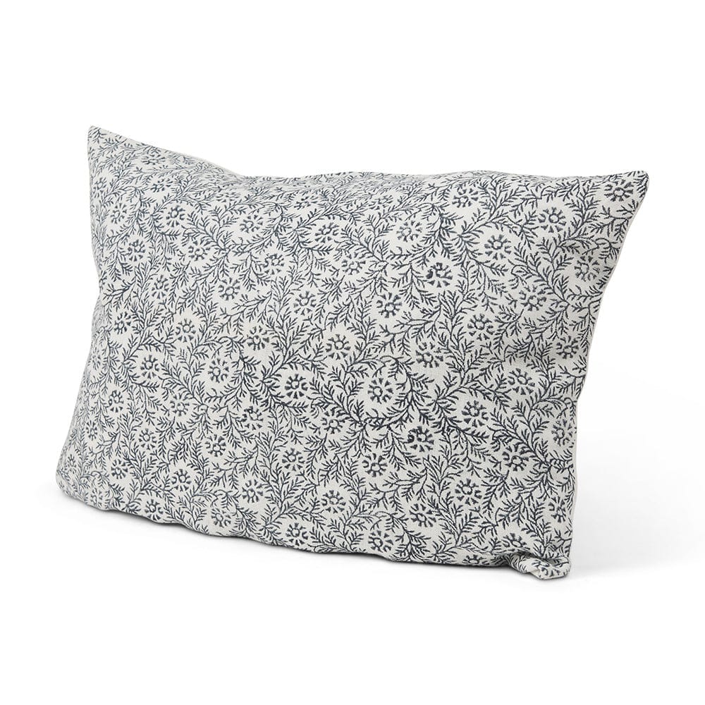 Mercana - Jayne Cream w/ Indigo Print Linen Lumbar Decorative Pillow Cover - 70318 view 1