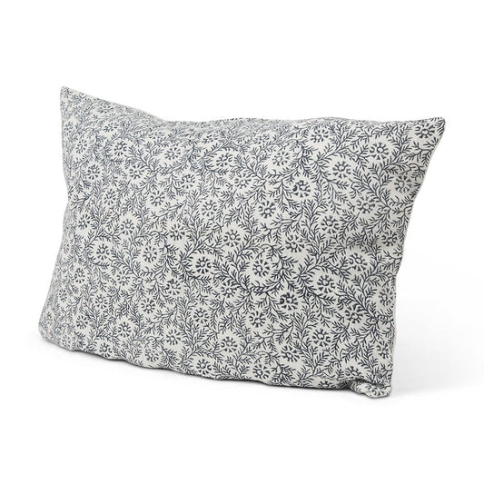 Mercana - Jayne Cream w/ Indigo Print Linen Lumbar Decorative Pillow Cover - 70318 view 1