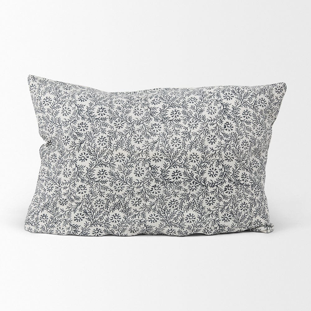 Mercana - Jayne Cream w/ Indigo Print Linen Lumbar Decorative Pillow Cover - 70318 view 2