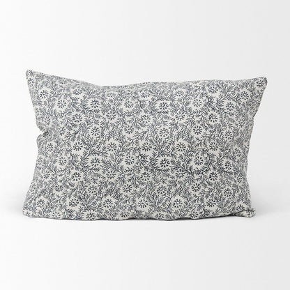 Mercana - Jayne Cream w/ Indigo Print Linen Lumbar Decorative Pillow Cover - 70318 view 2