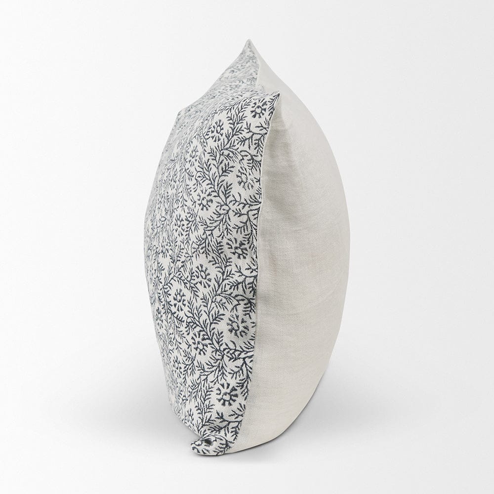 Mercana - Jayne Cream w/ Indigo Print Linen Lumbar Decorative Pillow Cover - 70318 view 3
