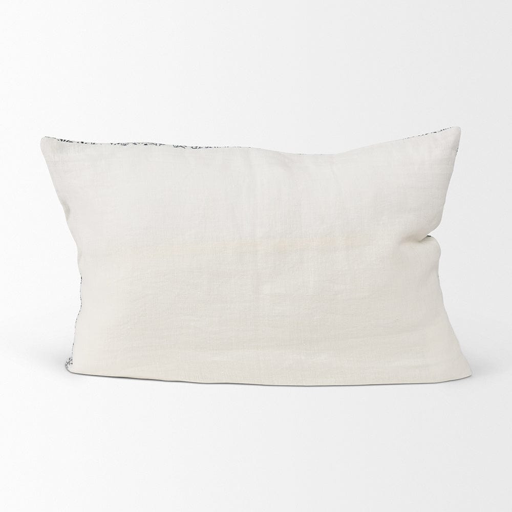 Mercana - Jayne Cream w/ Indigo Print Linen Lumbar Decorative Pillow Cover - 70318 view 4