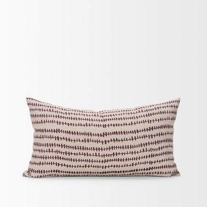 Mercana - Jenna Beige w/ Merlot Print Linen Lumbar Decorative Pillow Cover - 70324 view 2