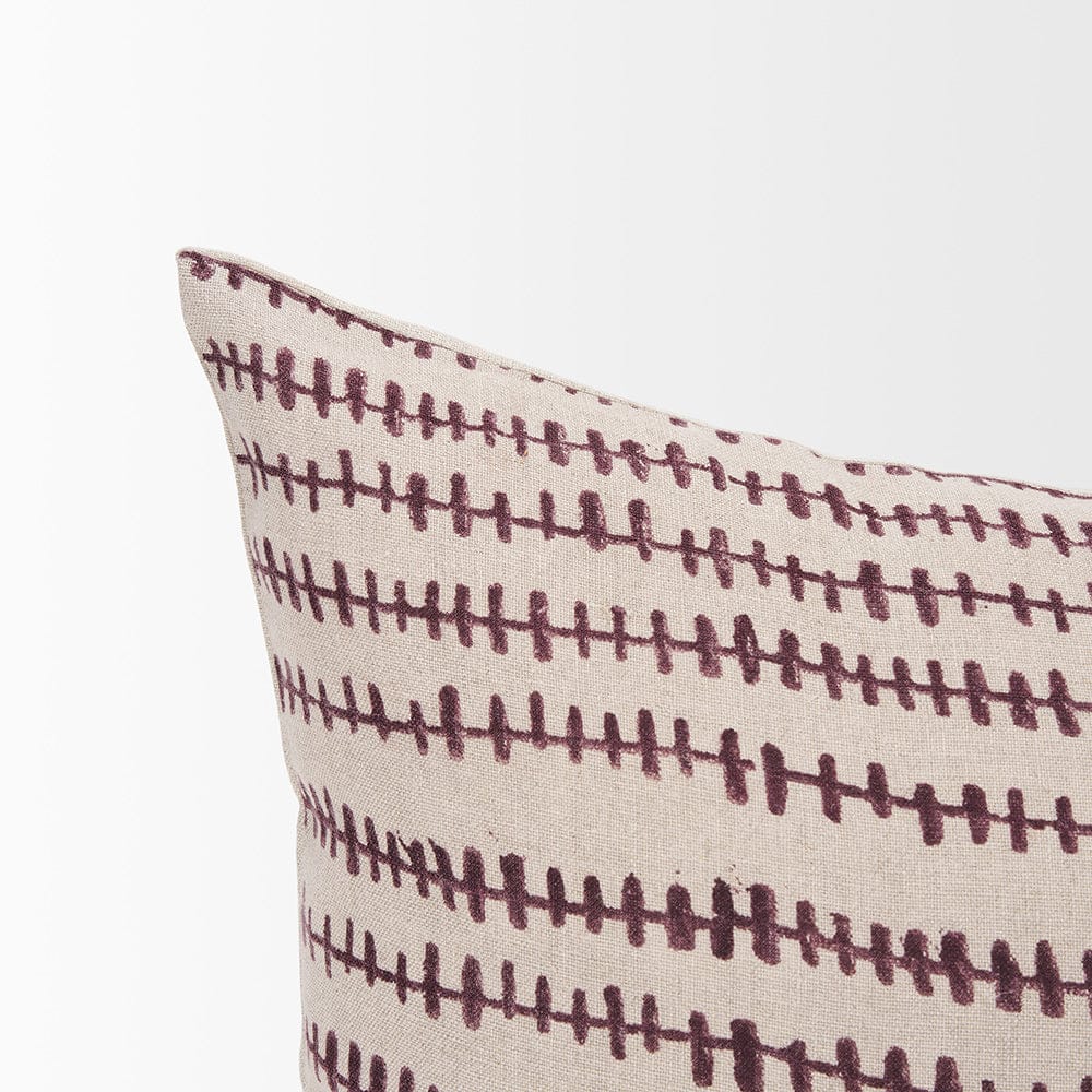 Mercana - Jenna Beige w/ Merlot Print Linen Lumbar Decorative Pillow Cover - 70324 view 5