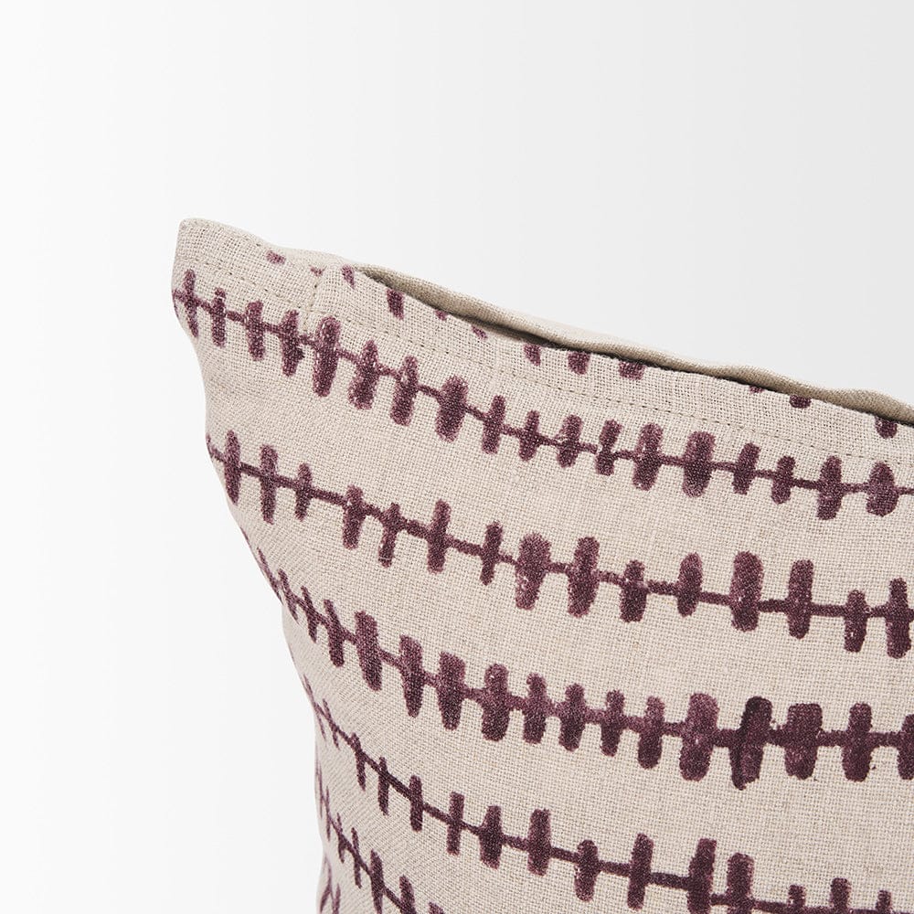 Mercana - Jenna Beige w/ Merlot Print Linen Lumbar Decorative Pillow Cover - 70324 view 7