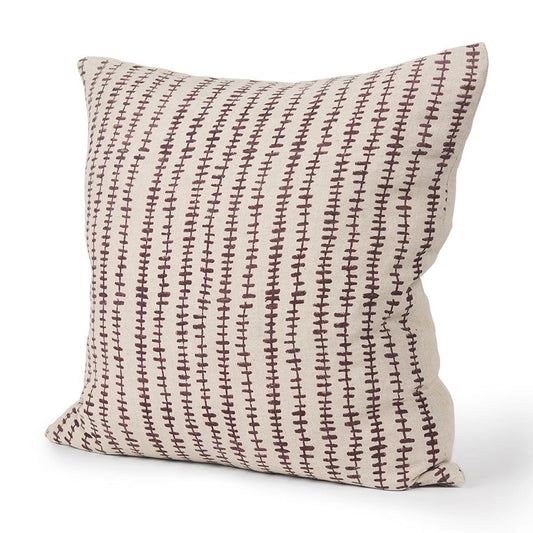 Mercana - Jenna Beige w/ Merlot Print Linen Square Decorative Pillow Cover - 70323 view 1