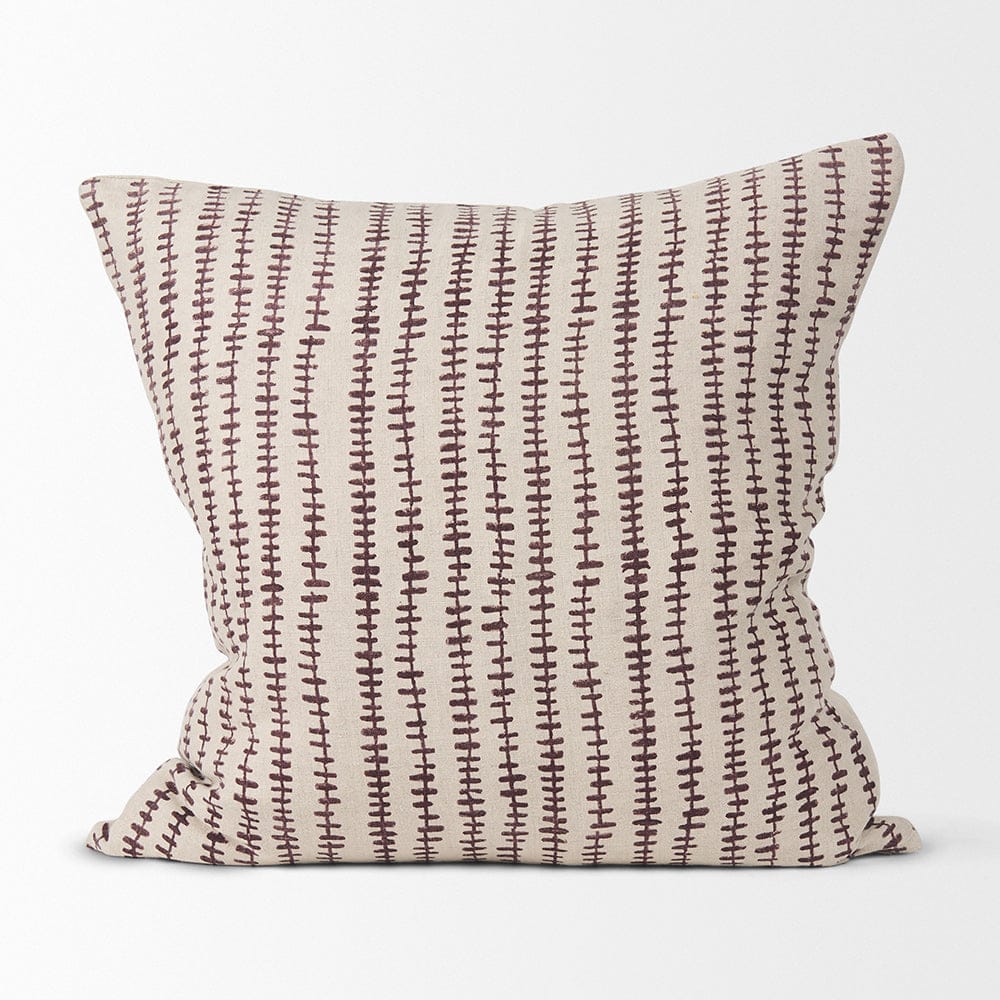 Mercana - Jenna Beige w/ Merlot Print Linen Square Decorative Pillow Cover - 70323 view 2