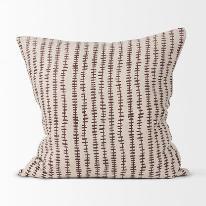 Mercana - Jenna Beige w/ Merlot Print Linen Square Decorative Pillow Cover - 70323 view 2