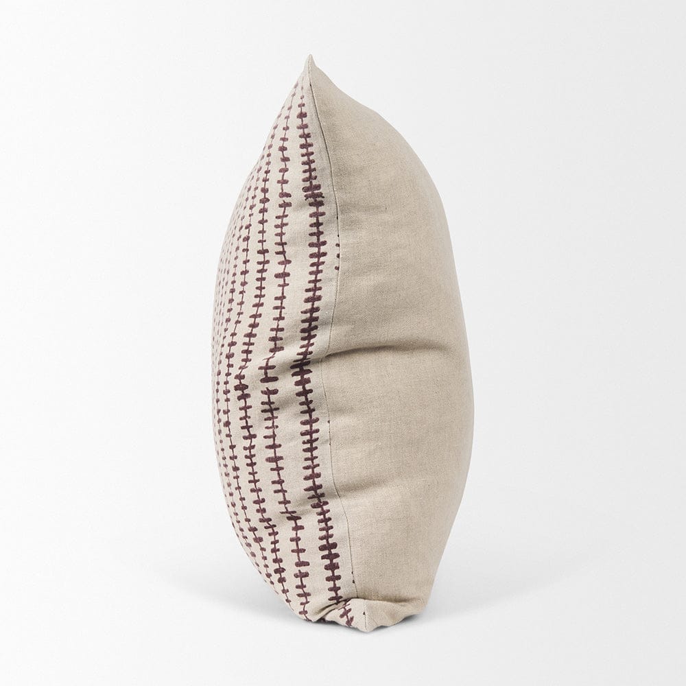 Mercana - Jenna Beige w/ Merlot Print Linen Square Decorative Pillow Cover - 70323 view 3