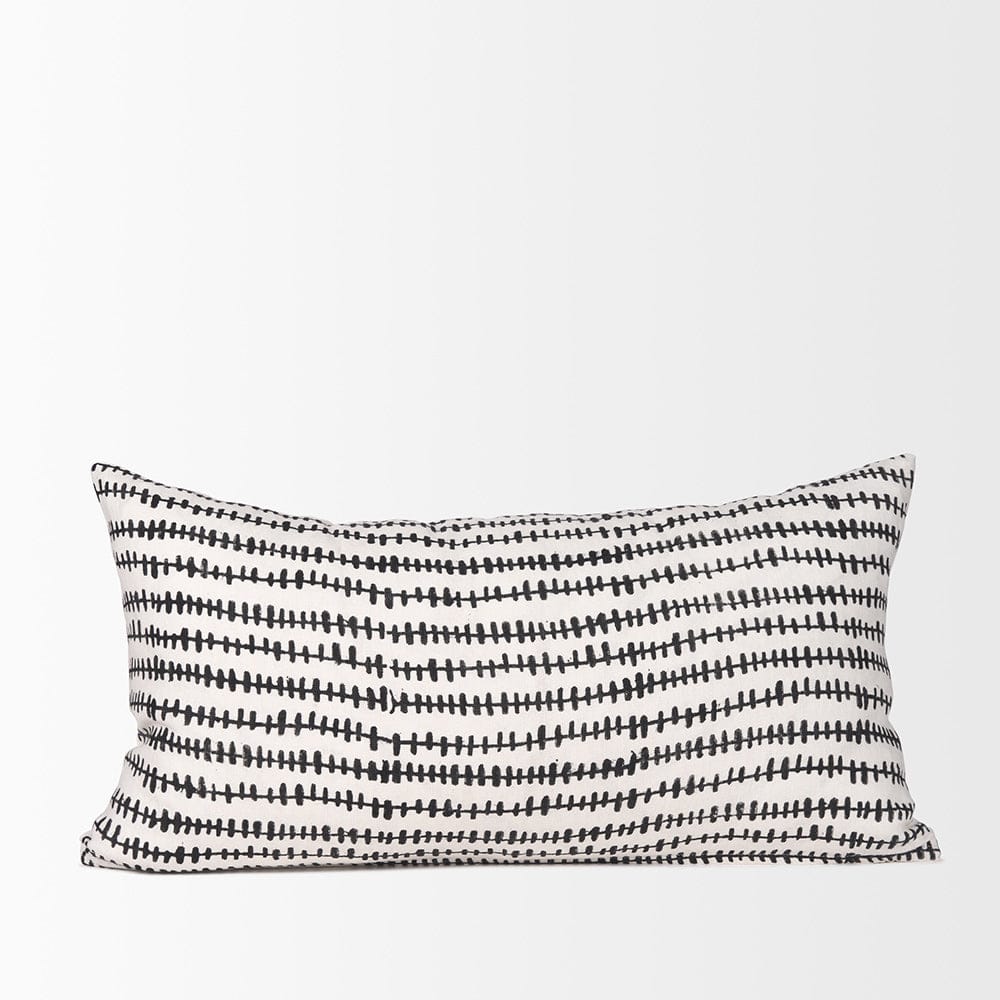Mercana - Jenna Cream w/ Black Print Linen Lumbar Decorative Pillow Cover - 70322 view 2