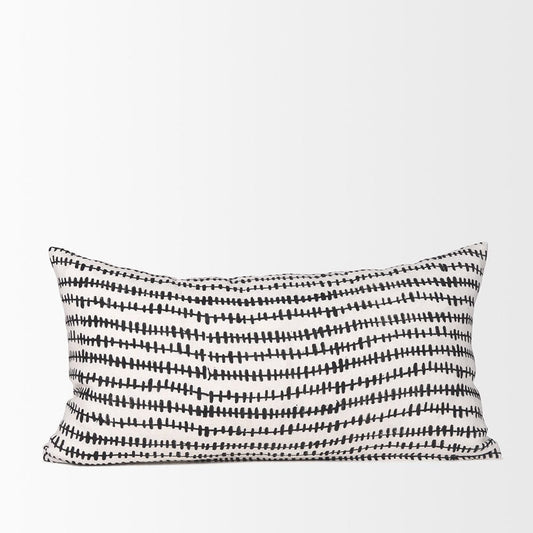 Mercana - Jenna Cream w/ Black Print Linen Lumbar Decorative Pillow Cover - 70322 view 2