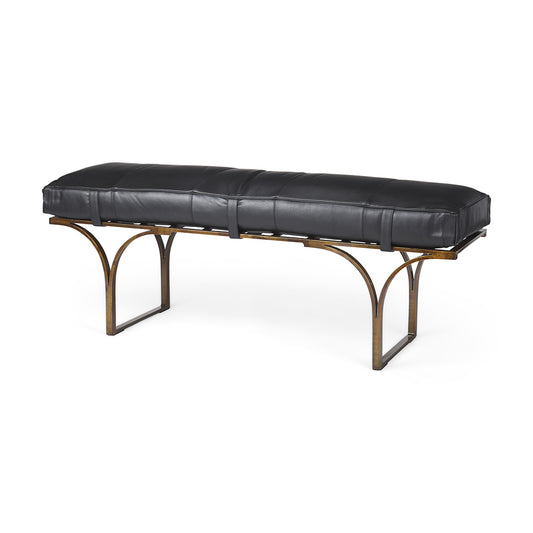Mercana - Jessie 55L x 16W Black Leather Seat W/Gold Metal Base Accent Bench - 69061 view 1