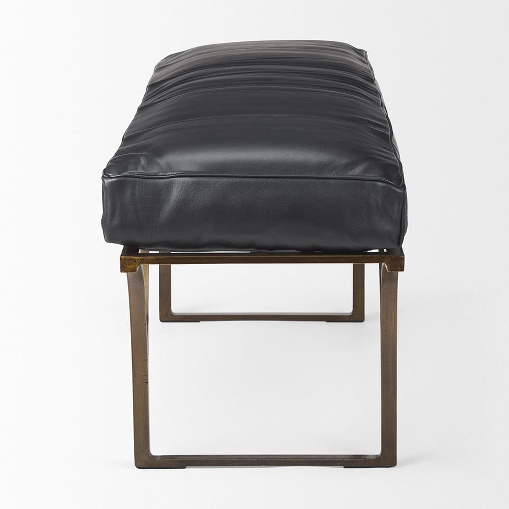 Mercana - Jessie 55L x 16W Black Leather Seat W/Gold Metal Base Accent Bench - 69061 view 3