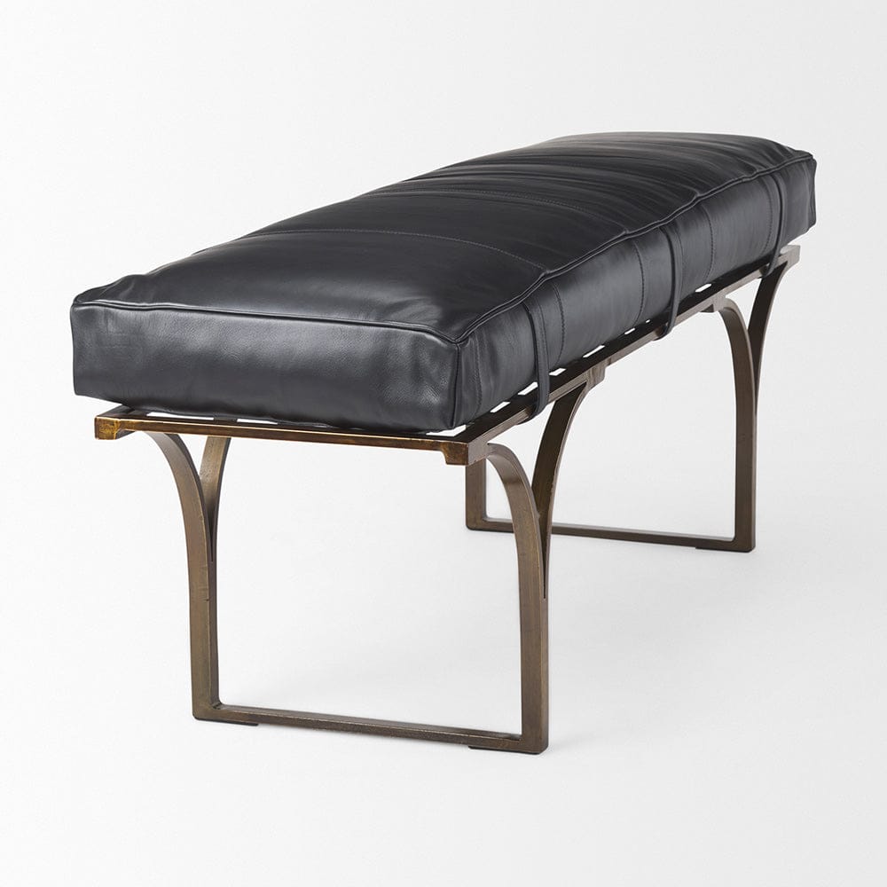 Mercana - Jessie 55L x 16W Black Leather Seat W/Gold Metal Base Accent Bench - 69061 view 4