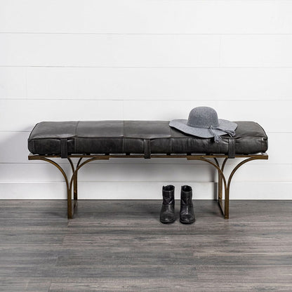 Mercana - Jessie 55L x 16W Black Leather Seat W/Gold Metal Base Accent Bench - 69061 view 11