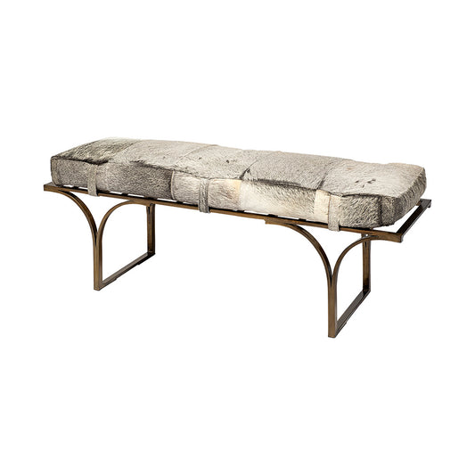 Mercana - Jessie 55L x 16W White/Gray Hair-On-Hide Seat W/Gold Metal Base Accent Bench - 69060 view 1