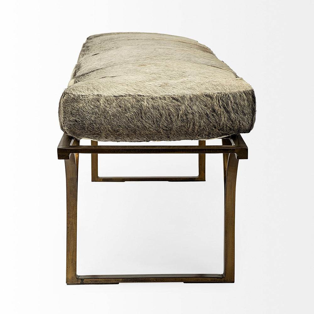 Mercana - Jessie 55L x 16W White/Gray Hair-On-Hide Seat W/Gold Metal Base Accent Bench - 69060 view 2