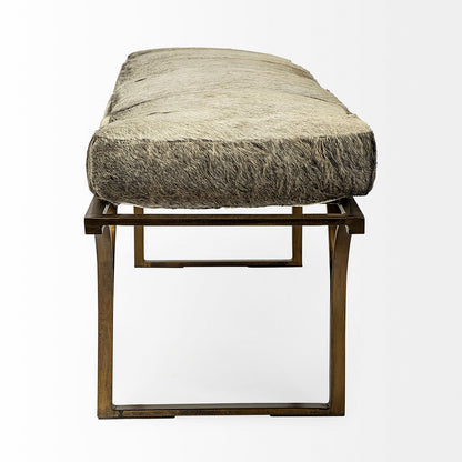Mercana - Jessie 55L x 16W White/Gray Hair-On-Hide Seat W/Gold Metal Base Accent Bench - 69060 view 2