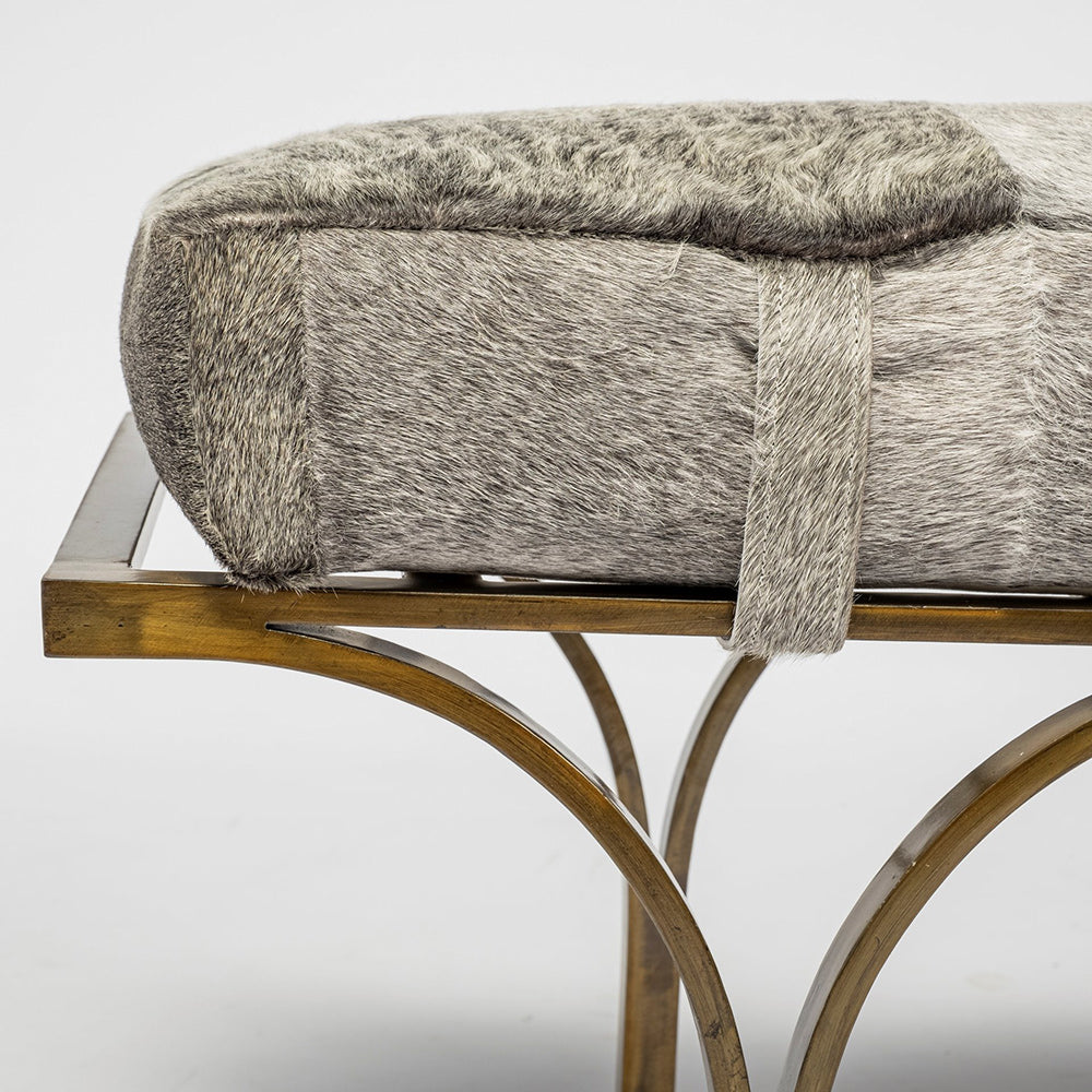 Mercana - Jessie 55L x 16W White/Gray Hair-On-Hide Seat W/Gold Metal Base Accent Bench - 69060 view 5