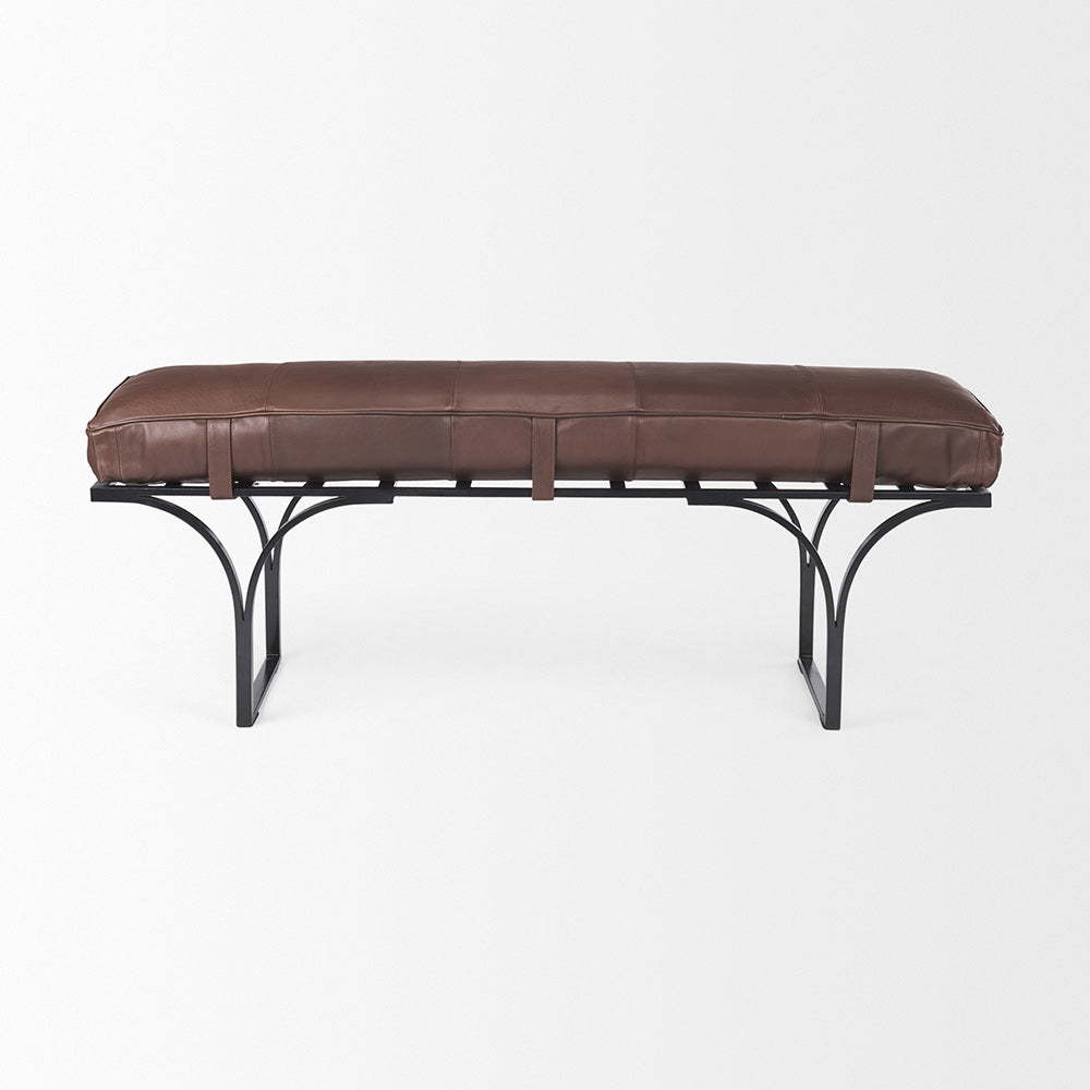 Mercana - Jessie 55L x 16W x 19H Dark Brown Leather Seat W/Black Metal Base Accent Bench - 70052 view 2
