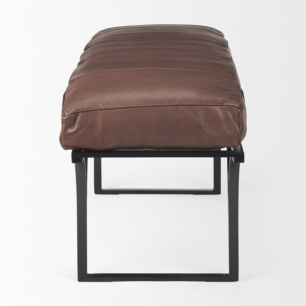 Mercana - Jessie 55L x 16W x 19H Dark Brown Leather Seat W/Black Metal Base Accent Bench - 70052 view 3