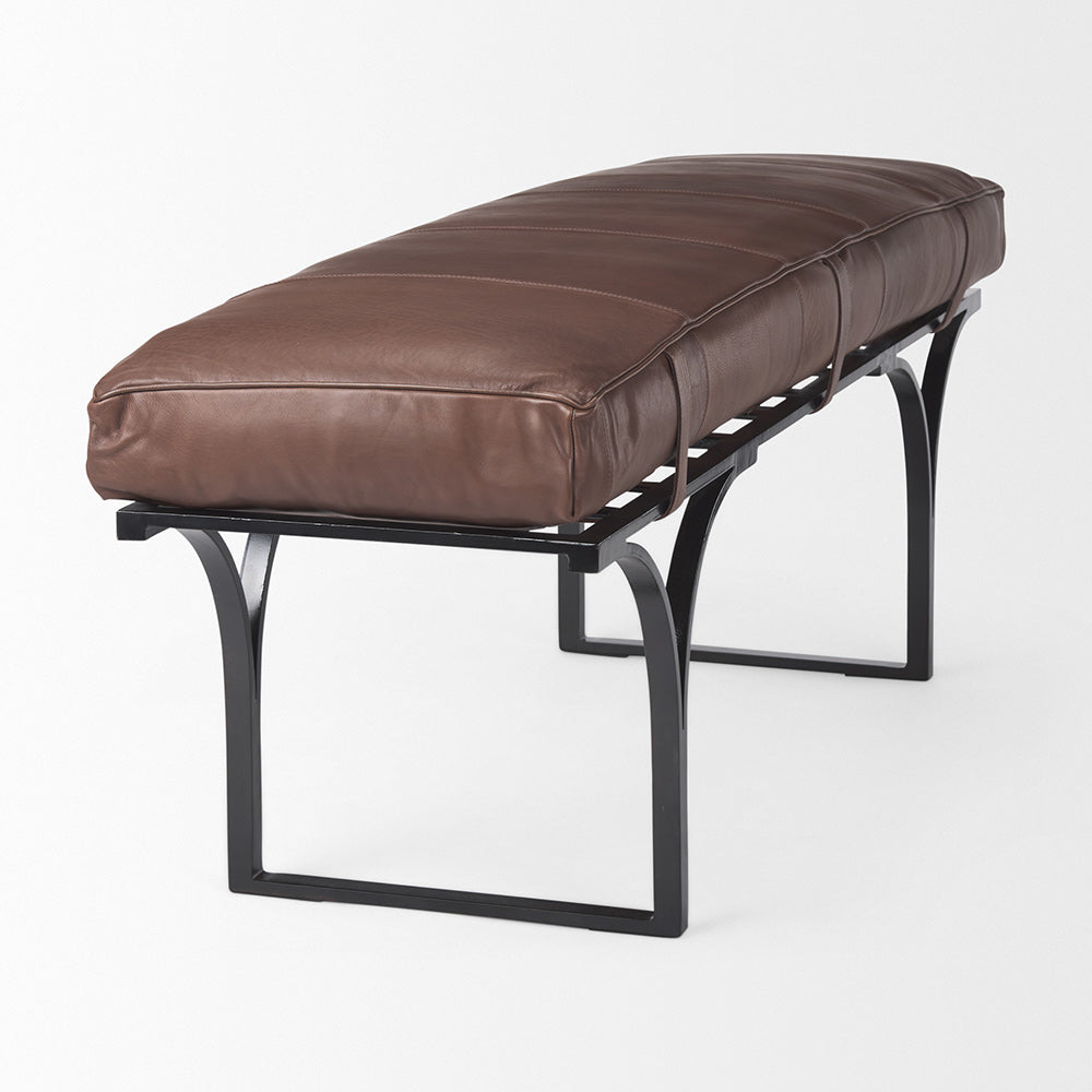 Mercana - Jessie 55L x 16W x 19H Dark Brown Leather Seat W/Black Metal Base Accent Bench - 70052 view 4