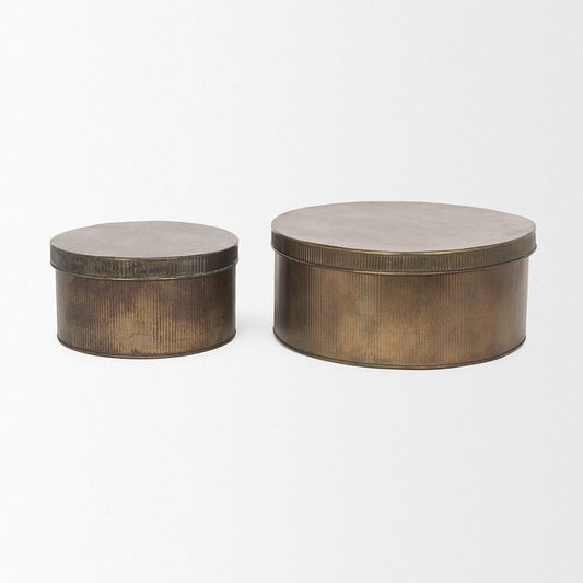 Mercana - Josephine Round Antique Gold Metal Box (Set of 2) - 70518 view 2