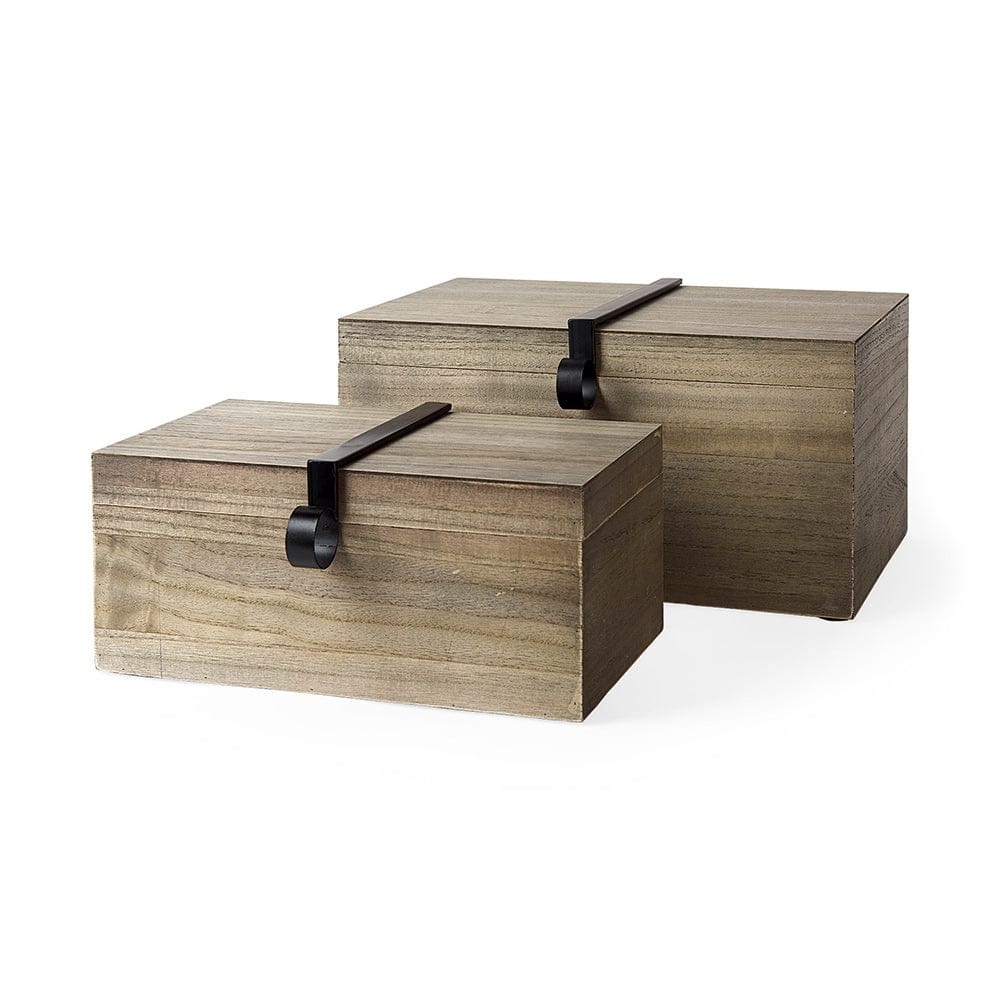 Mercana - Josh 15.9L x 11.6W x 8.3H Set Of Two Light Brown Wood W/ Metal Detail Boxes - 69526 view 1