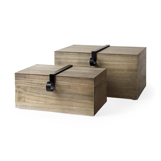 Mercana - Josh 15.9L x 11.6W x 8.3H Set Of Two Light Brown Wood W/ Metal Detail Boxes - 69526 view 1