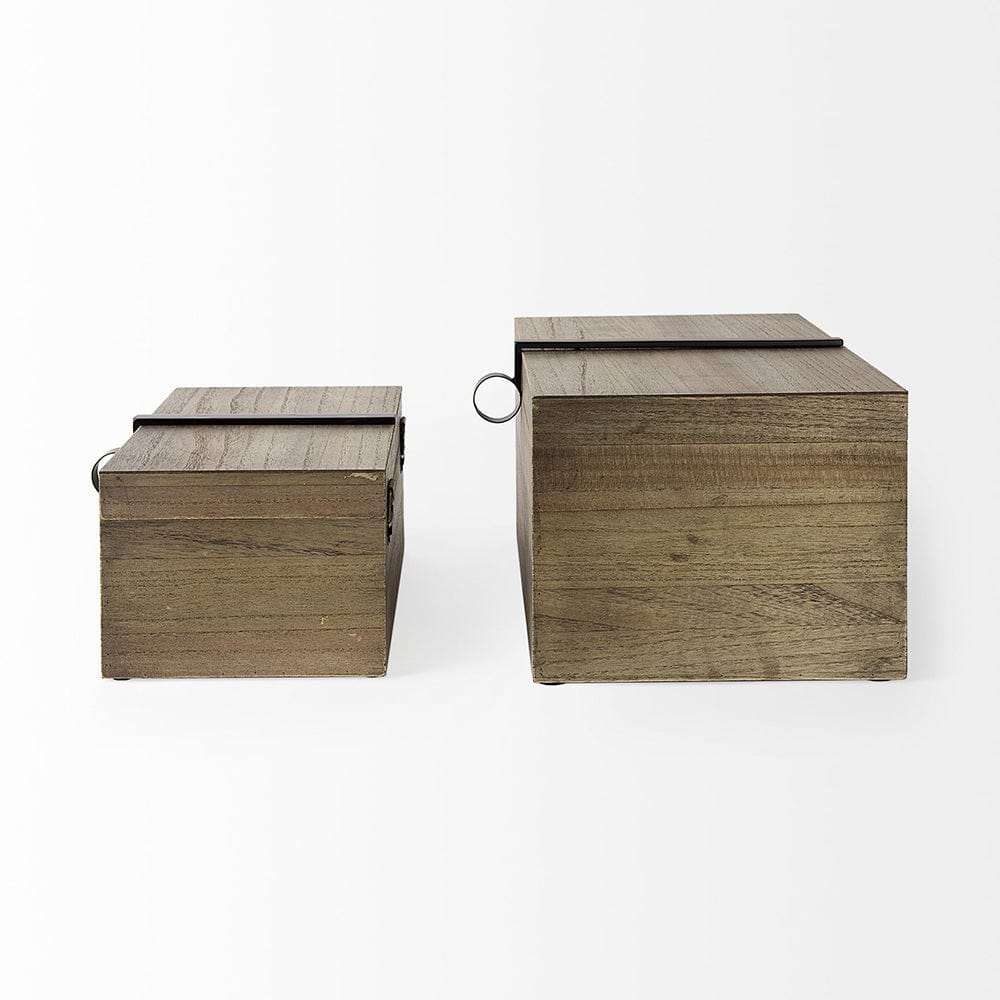 Mercana - Josh 15.9L x 11.6W x 8.3H Set Of Two Light Brown Wood W/ Metal Detail Boxes - 69526 view 3